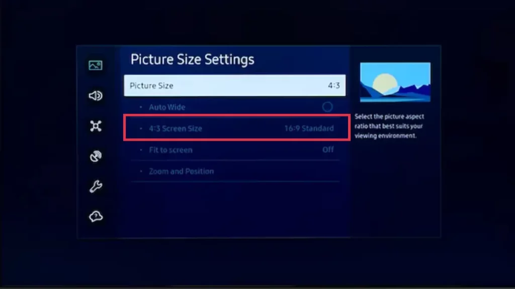 Samsung TV picture size settings