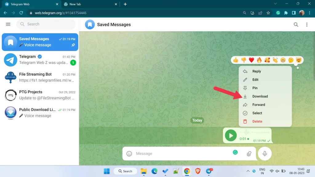 Send telegram voice on Whatsapp PC step-2