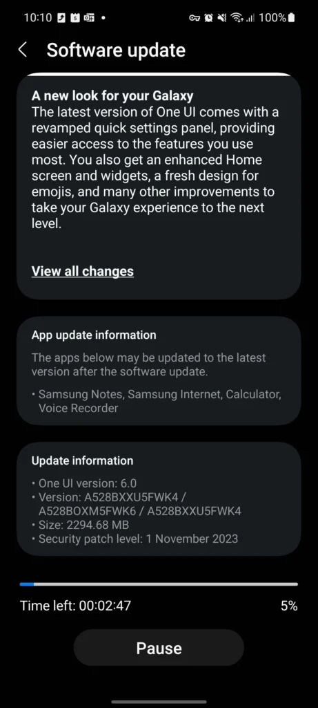 Galaxy A52s One UI 6.0 update (Europe)