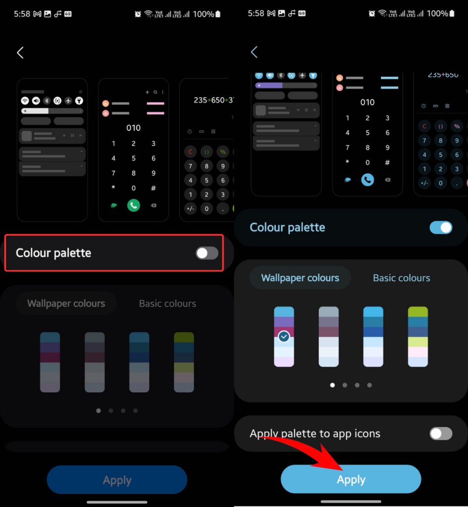 Colour palette in One UI 6