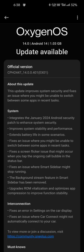 OnePlus 11 OxygenOS 14.0.0.401 January 2024 update