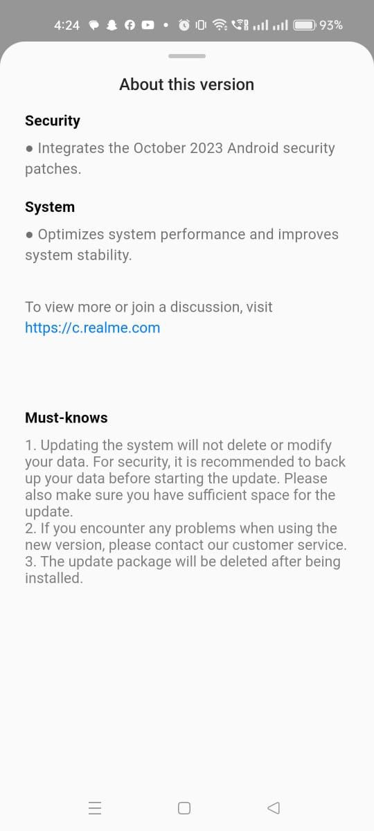 Realme 8 latest update changelog