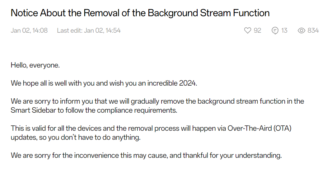 brand response on removal of background stream function