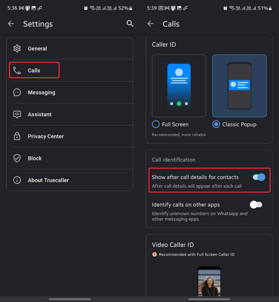 Disabling after call details option in Truecaller
