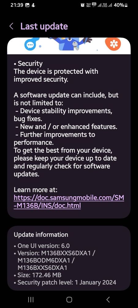 Galaxy M13 5G January 2024 security update