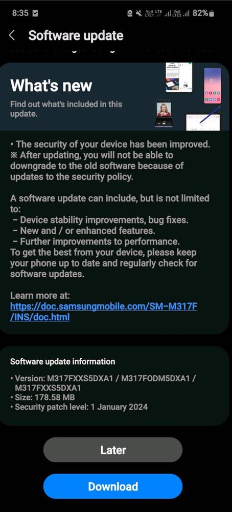 Galaxy M31s January 2024 security update