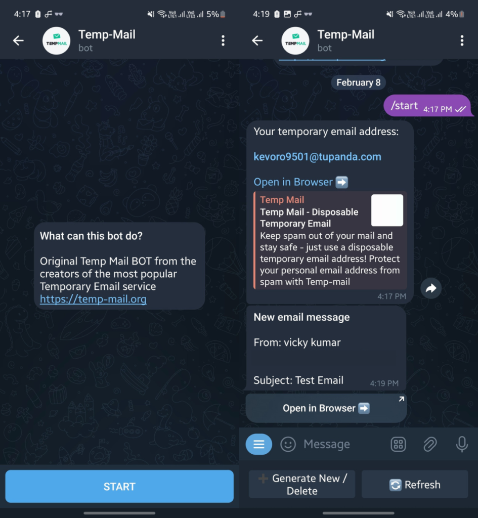 TempMail Telegram bot