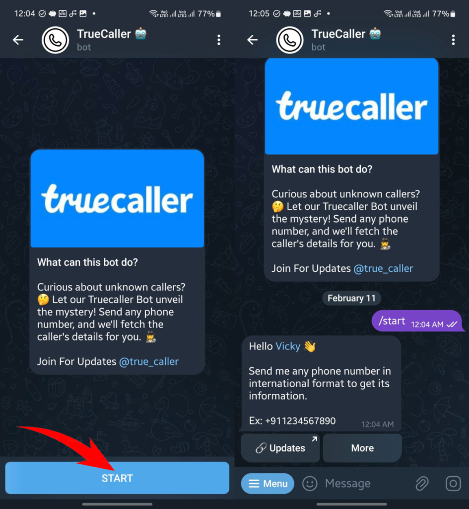 Truecaller Telegram bot